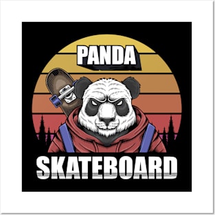 panda skateboard retro Posters and Art